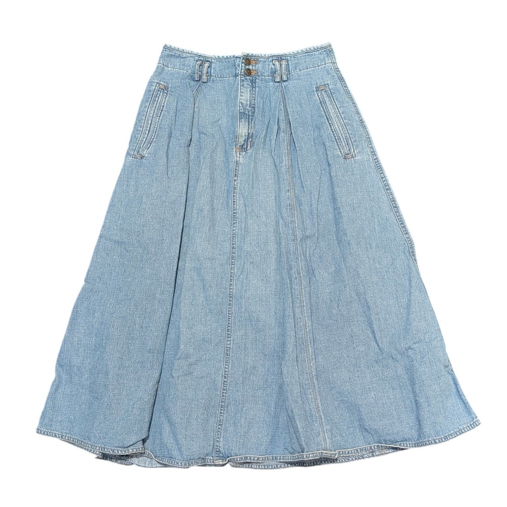Lizwear Vintage Women's Size 10 Light Wash Denim Boho Maxi Skirt Pleated Pocket